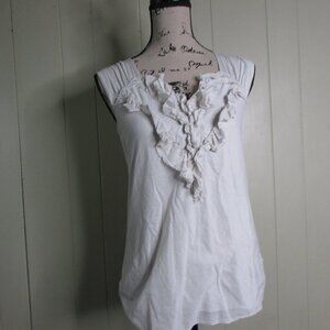Banana Republic Sleeveless Blouse XS Tan Ruffle Cotton